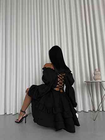 Женское стильное мини платье с воланами креп костюмка Черный, 44/46 Одесса