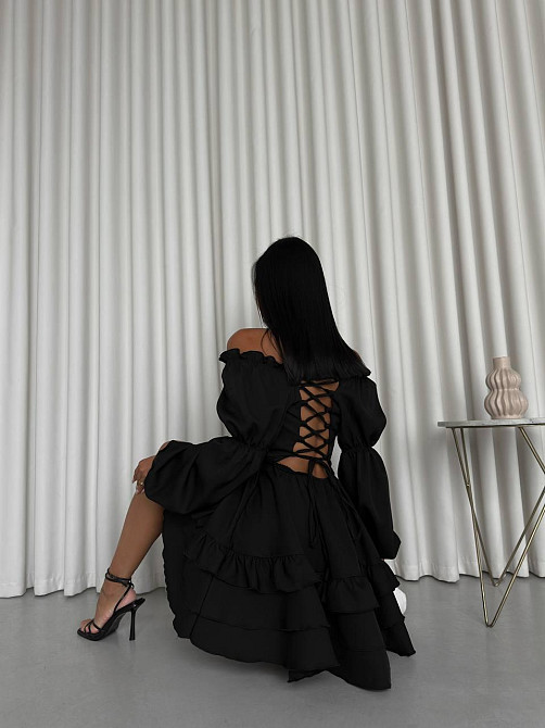 Женское стильное мини платье с воланами креп костюмка Черный, 44/46 Одесса - изображение 3