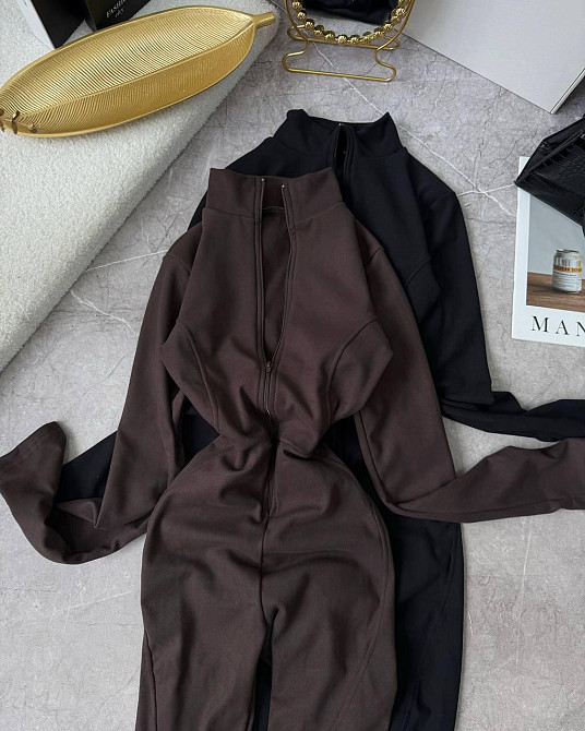 Женский теплый комбинезон на молнии с перестрочками пума Шоколад, 46/48 Одесса - изображение 4