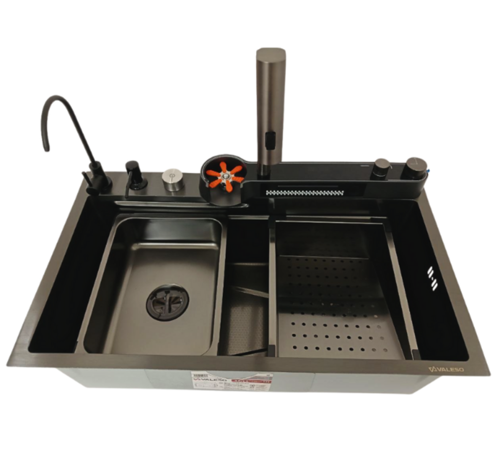 VALESO Мийка кухонна PVD чорна Valeso Handmade "Водоспад" (ДЕКОР) 75х45DF Киев - изображение 1