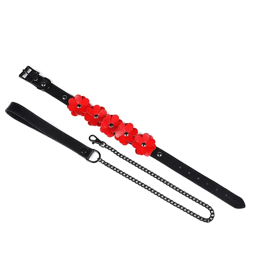 Ошейник с поводком Liebe Seele Flower Rhythm - Black and Red Leather Flowers collar with Leash Львов - изображение 2