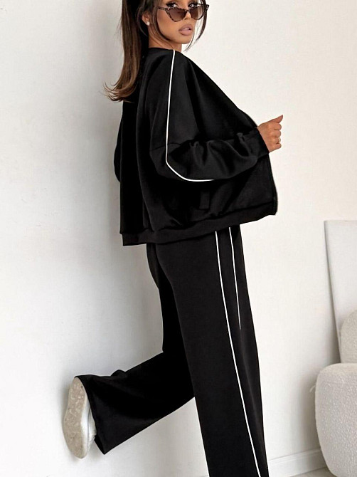 Жіночий стильний повсякденний костюм двонитка петля Чорний, 50/52 Одеса - фото 2