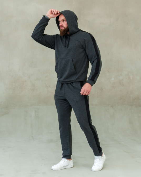 Костюм спортивний чоловічий лампаси весна Сіро-Чорний XL Харків - фото 3