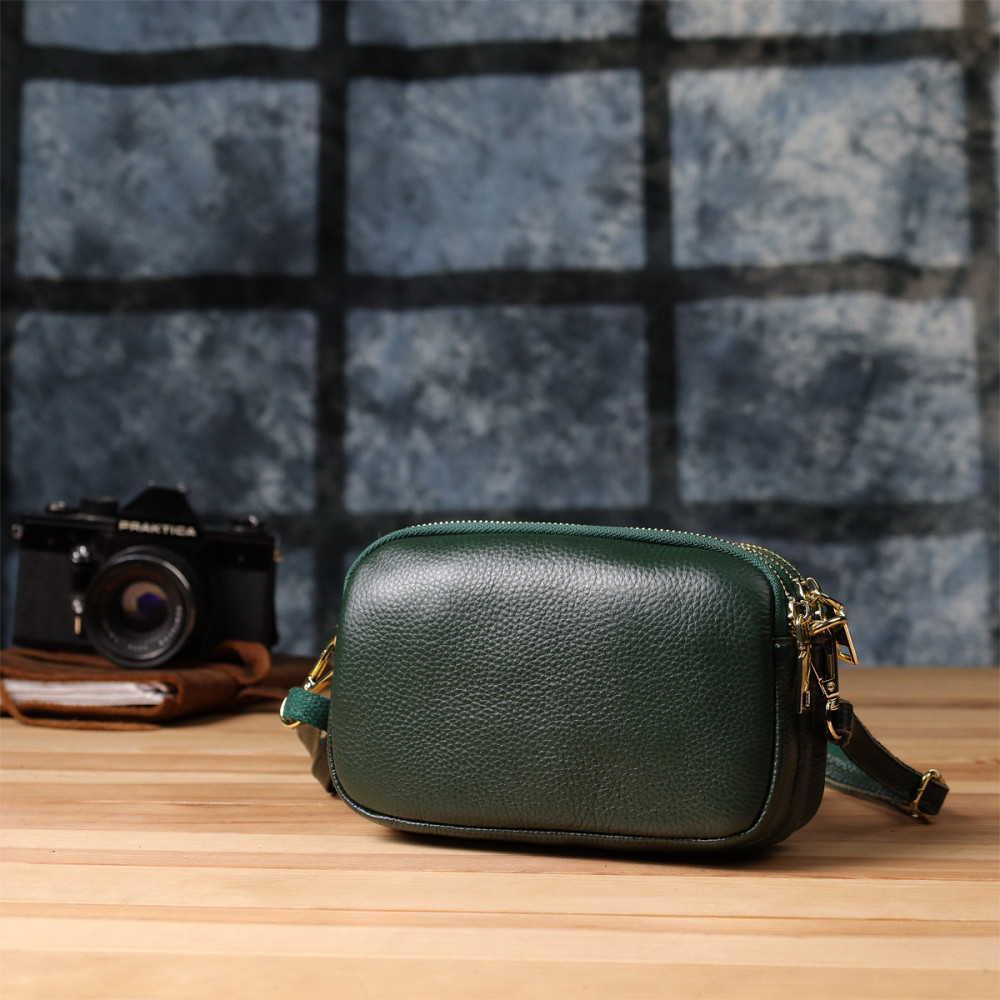 Практична шкіряна сумка на три відділення для жінок Vintage 22893 Зелений Київ - фото 10