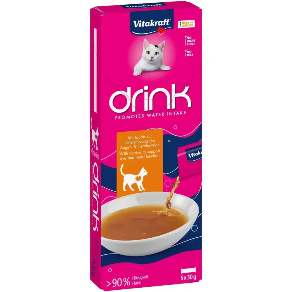 Апетитний напій для котів шматочками м’яса Вітакрафт Vitakraft CAT DRINK зі смаком курки і таурина 5 шт × 30 г Вінниця - фото 1