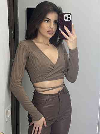 Женская базовая кофта на запах с завязками на талии турецкий рубчик Мокко, 48 Одесса