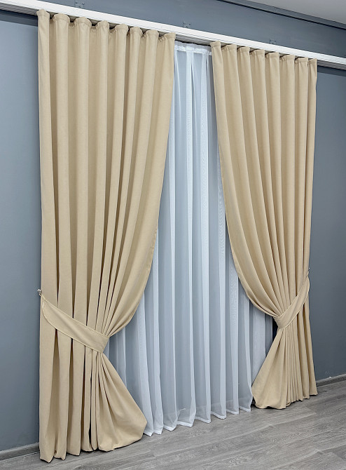 Комплект готовых штор VR-Textil Микровелюр Petek № 1826ш Бежевый 150х290 см 2 шт (33-0818) Киев - изображение 3