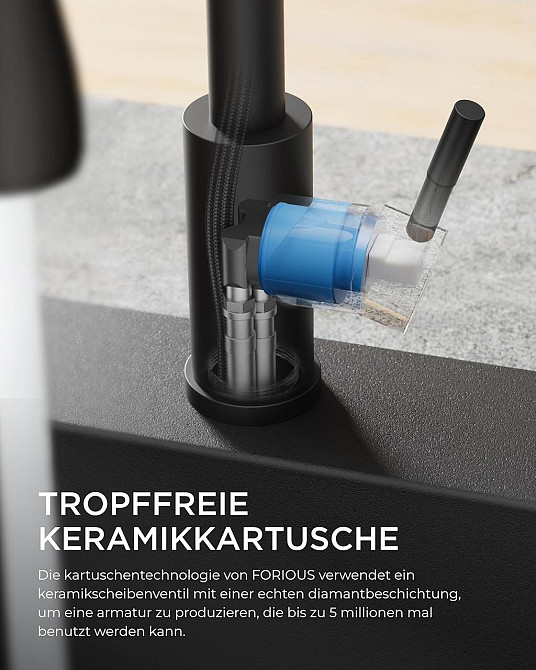 Змішувач FORIOUS для кухонної раковини з висувним механізмом що обертається на 360°, дві функції розпилення з Німеччини Дніпро - фото 6