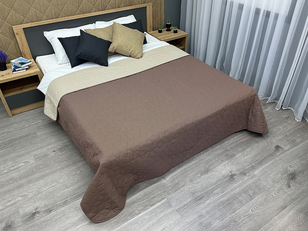 Покрывало двустороннее Decorator Microfiber куб 215x240 см капучино с бежевым (85-115) Киев - изображение 3