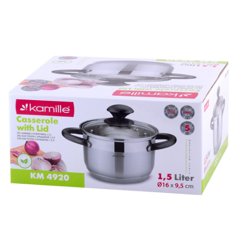 Каструля нержавіюча сталь 1,5л з кришкою порожнисті ручки 4920 KAMILLE Житомир - изображение 7
