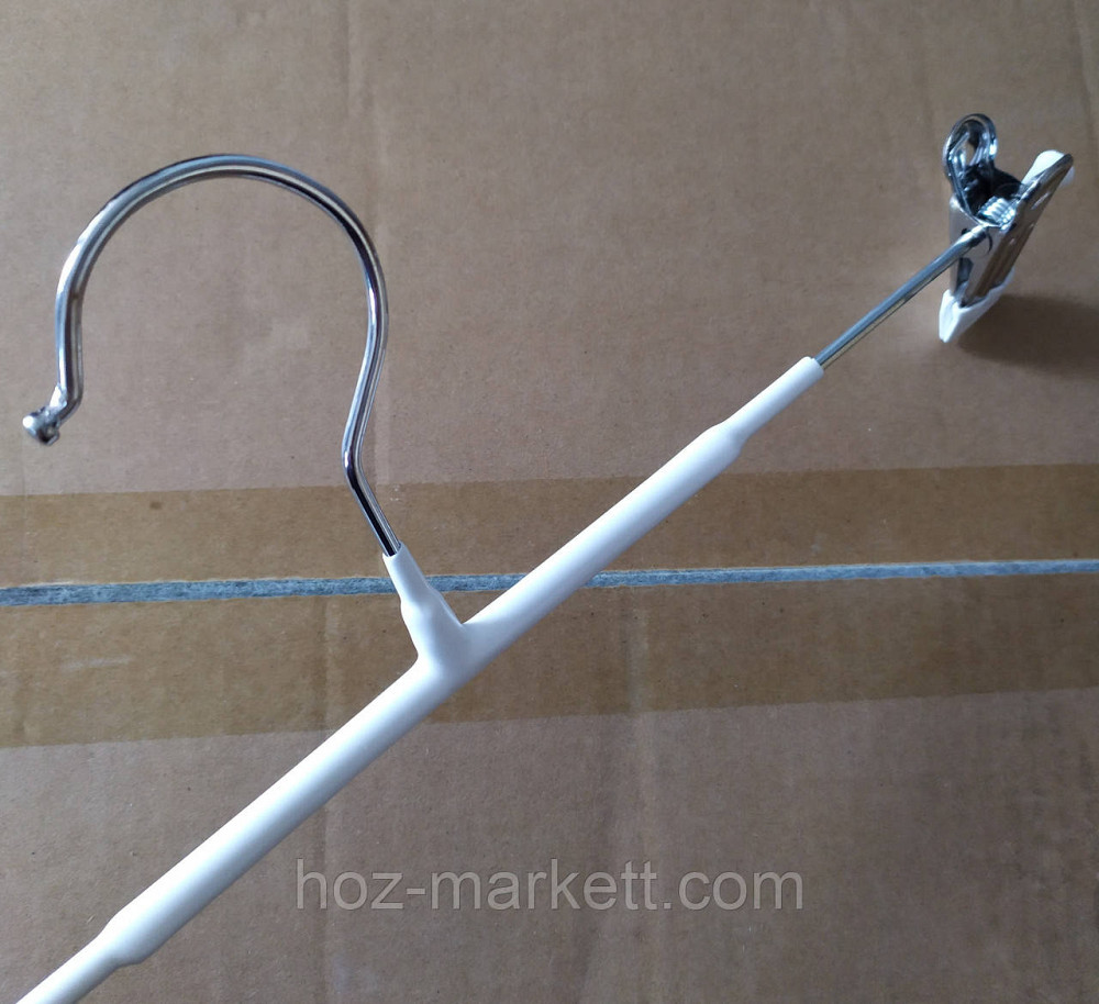 Плечики вішалки (тремпеля) брючні хромовані в силіконі з прищіпками білі 35 см 10 шт. в уп Харків - фото 5