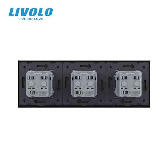 LIVOLO Потрійна електрична розетка з заземленням LIVOLO, чорна, скляна рамка, шторки, 250В 16А Коломыя
