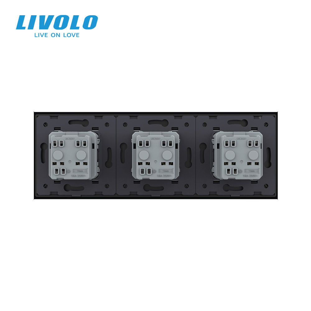 LIVOLO Потрійна електрична розетка з заземленням LIVOLO, чорна, скляна рамка, шторки, 250В 16А Коломыя - изображение 6