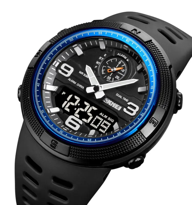 Мужские спортивные часы Skmei 1655 (Черный с синим) Винница - изображение 3