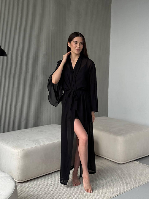 Довгий шифоновий халат Черный L/2XL Харьков - изображение 4