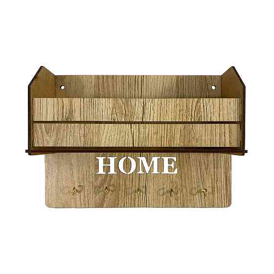 Ключница настенная, полка органайзер для ключей, мелочей и аксессуаров, деревенная с 5 металлическими крючками, 24х17х7 см Каменец-Подольский