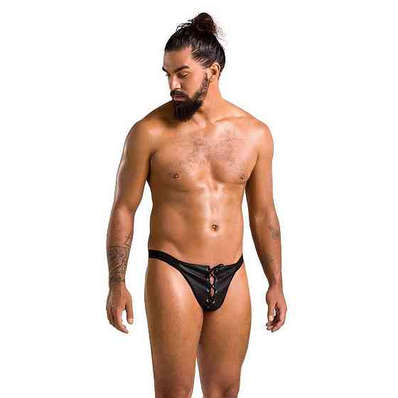Мужские слипы на шнуровке Passion 044 SLIP BEN L/XL Black, экокожа, люверсы Sex Aura Киев