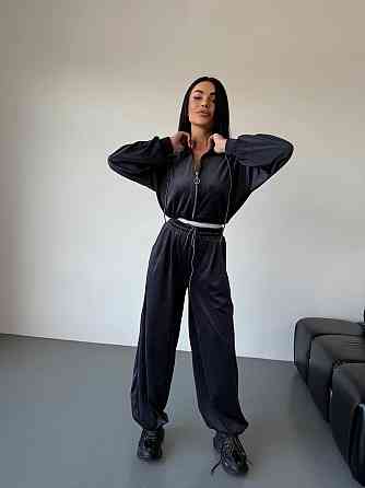 Женский стильный повседневный велюровый костюм двойка Графит Одесса