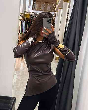 Женский трендовый топ с перчатками из эко кожи 44/46, Шоколад Одесса