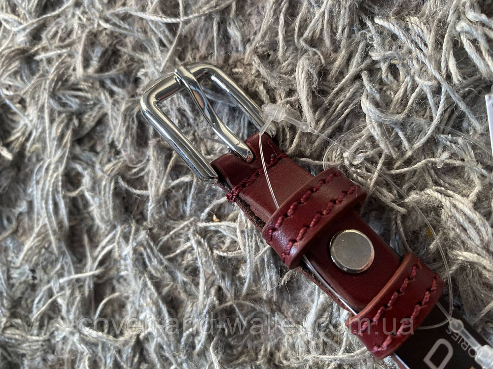 Вузький шкіряний пояс жіночий бордового кольору 15мм Puos Київ - фото 7