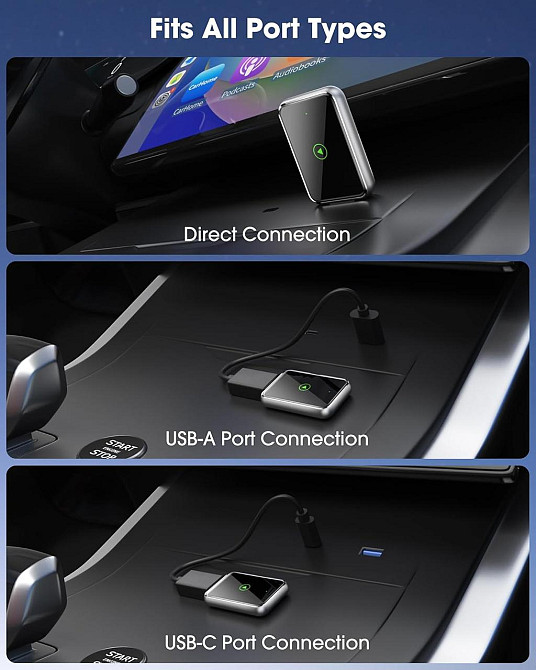 CarPlay бездротовий адаптер для iPhone, перетворення дротового карплей у бездротовий, iOS 12+, USB Type-C для айфону Київ - фото 6