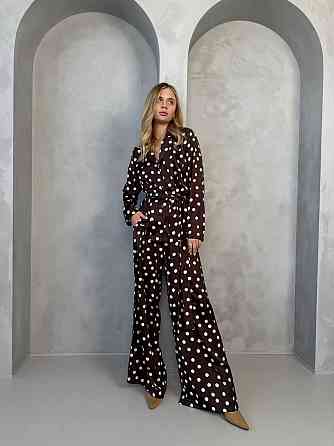 Женский стильный свободного кроя костюм из шелка сатина Шоколад Одесса