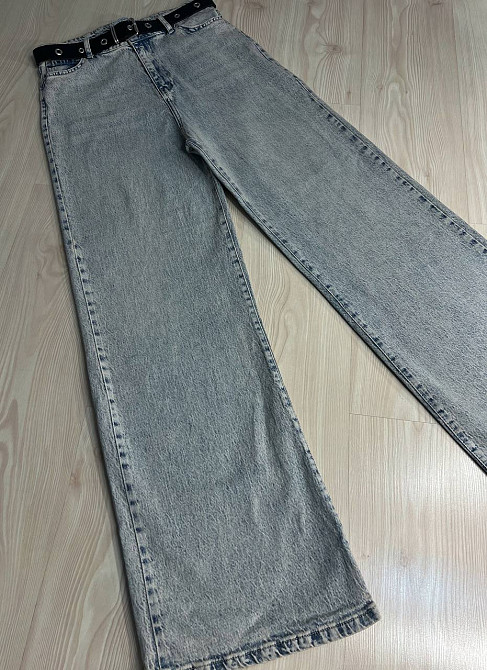 Джинси жіночі LIUZIN 1360 wide leg широкі палаццо з ременем великі розміри довгі блакитні, блакитний Одеса - фото 4