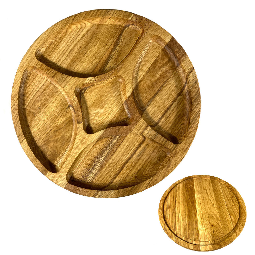 Деревʼяна тарілка з натурального дерева діаметр 30 см, висота 2 см, тарілка для закусок Кам'янець-Подільський - фото 1