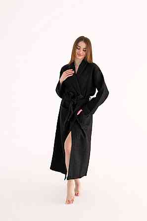 Халат вафельний Ideal Textile довгий чорний (56861162) Чернівці