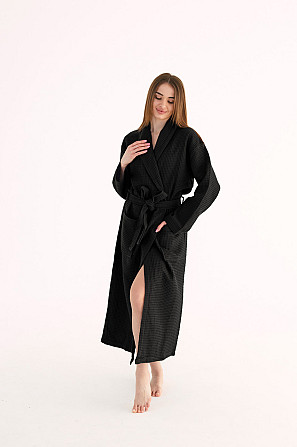 Халат вафельний Ideal Textile довгий чорний (56861162) Чернівці - фото 2
