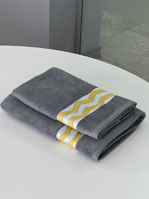Комплект махровых полотенец Ideal Textile с бордюром 2 шт (50х90см + 70х140см) Сірий Черновцы - изображение 4