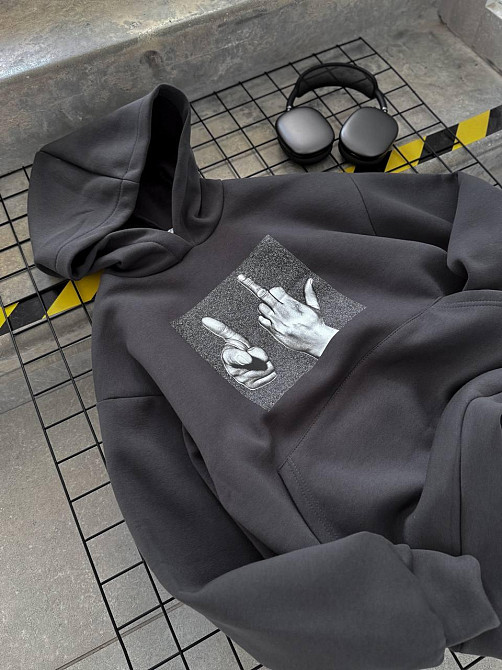 Жіноча молодіжна утеплена оверсайз худі з накатом трьохнитка на флісі Одеса - фото 5