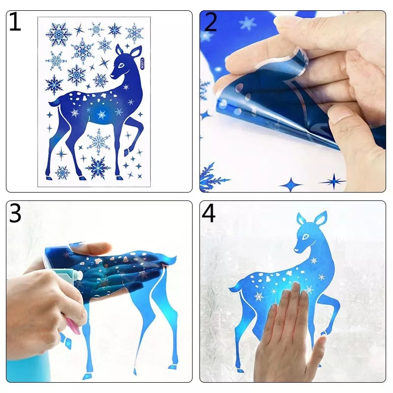 Наклейка Олень новорічна голубого кольору - розмір стікера 20*30см, силікон Київ - фото 2
