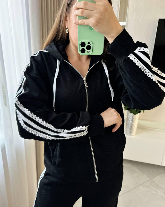 Жіночий стильний прогулянковий велюровий костюм-двійка Чорний, 48/50 Одеса - фото 8