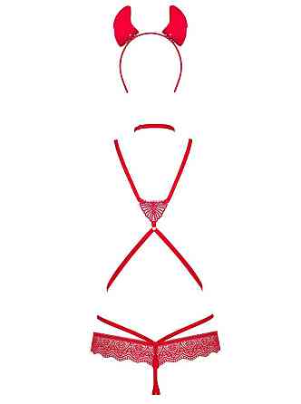 (SALE) Еротичний костюм чортика зі стреп Obsessive Evilia teddy red L/XL, боді, чокер, накладки на соски, о Sex Aura Київ