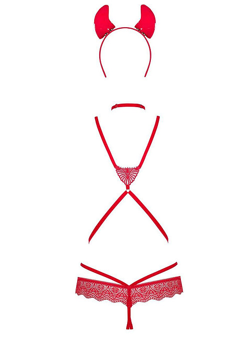 (SALE) Эротический костюм чертика из стреп Obsessive Evilia teddy red L/XL, боди, чокер, накладки на соски, Sex Aura Киев - изображение 6