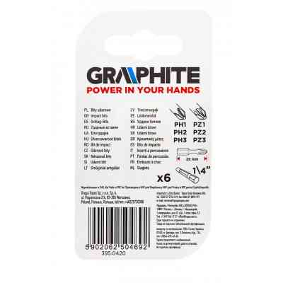 Набор бит Graphite ударных PH1 / 2/3, PZ1/2/3 x 25 мм, 6 шт. (56H540) Винница