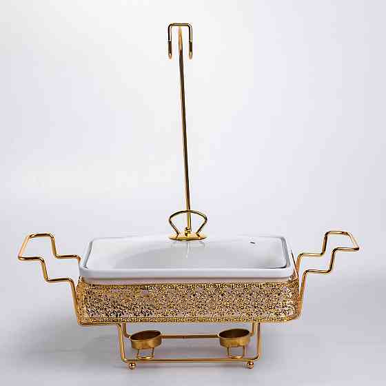 Мармитница настольная фарфоровая 3.5 литра мармит прямоугольный на подставке Белый с золотом YL-77 Киев