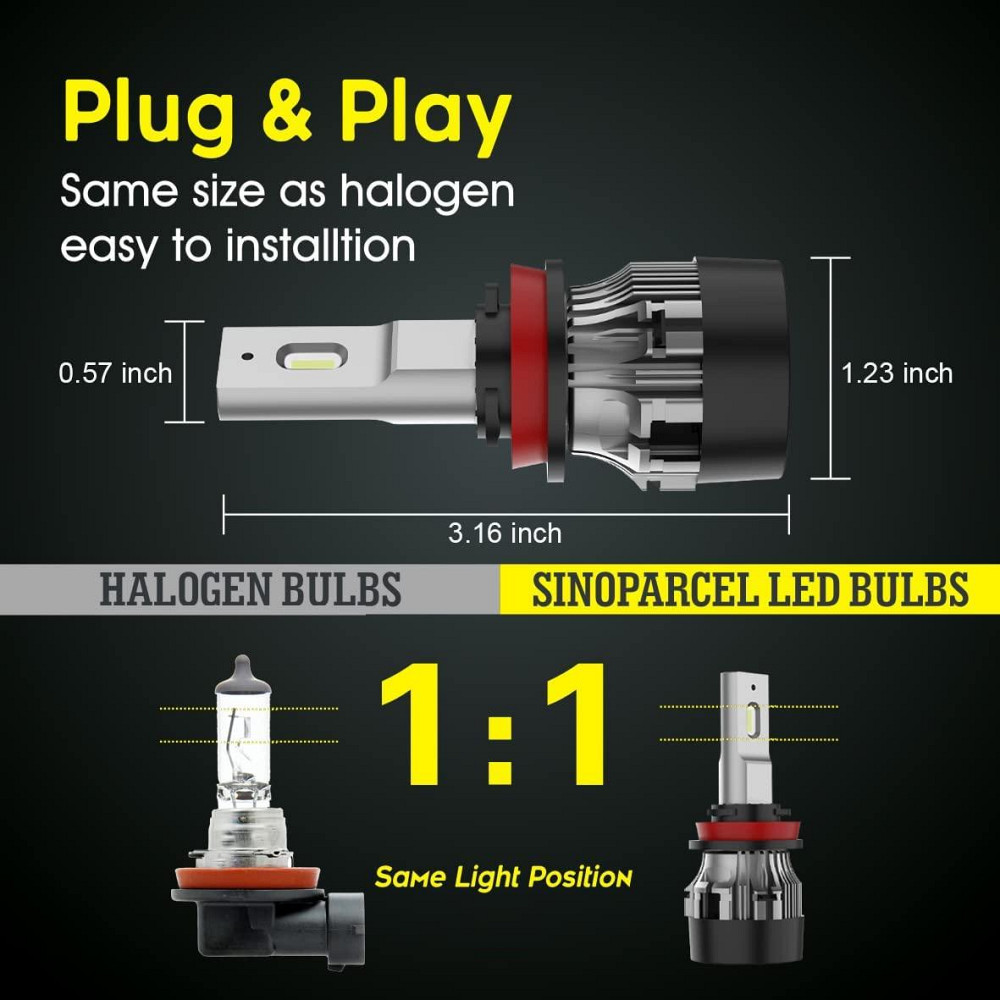 Світлодіодні LED лампи Sinoparcel Mini (H11 / H8 / H9) — 10 000 лм, 6500K, активне охолодження Київ - фото 13