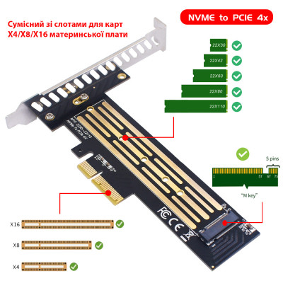 Контролер Dynamode M.2 SSD NVMe M-Key to PCI-E 3.0 x4/ x8/ x16, full profile br (PCI-Ex4- M.2 M-key) Вінниця - фото 6