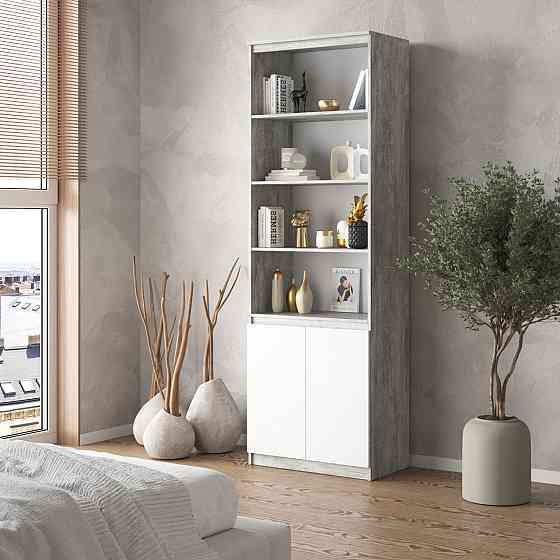 Шкаф для книг VAYS, пенал с полками R-29 Бетон-Белый фасад Львов