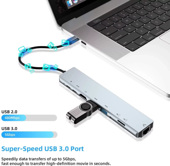 Універсальний концентратор USB для MacBook на 8-Port USB TypeC 3.0 Mini Hub SD, TF, RJ 45 Вінниця