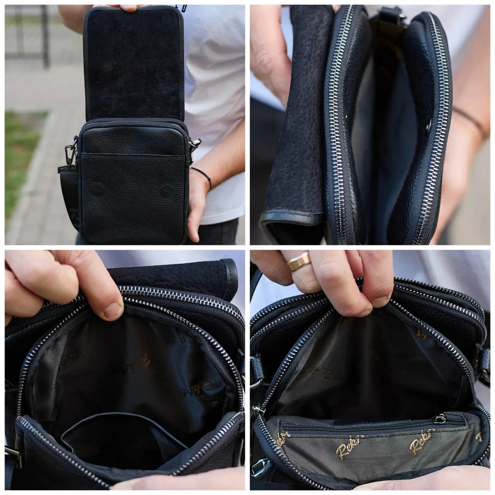 Сумка месенджер чоловіча шкіряна через плече чорна Tiding Bag Київ - фото 7