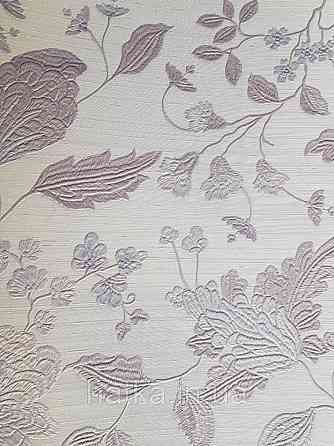 Шпалери вінілові на паперовій основі Sirpi Italian Silk 7 квіти листя гілки бузкові з сріблястим структурні Київ