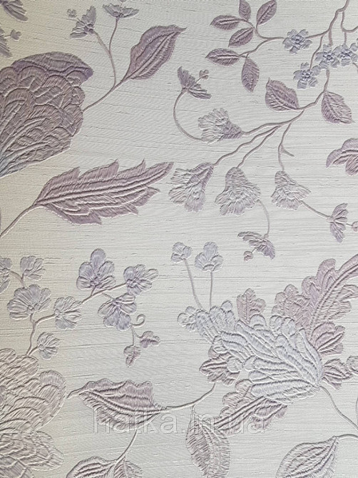Шпалери вінілові на паперовій основі Sirpi Italian Silk 7 квіти листя гілки бузкові з сріблястим структурні Київ - фото 3