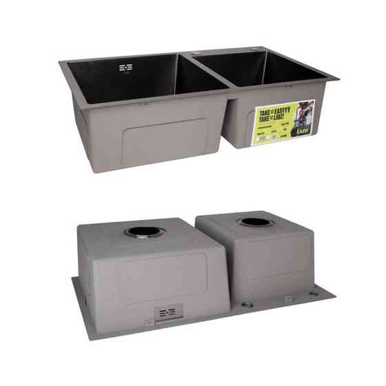 Комплект Lidz Handmade H7843 Мойка для кухни с двумя чашами интегрированная BlackPVD в комплекте с дозатором + Киев