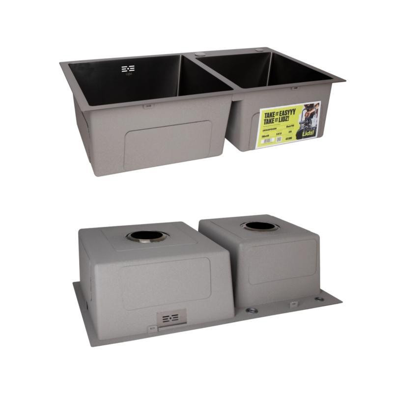 Комплект Lidz Handmade H7843 Мийка для кухні з двома чашами інтегрована BlackPVD у комплекті з дозатором + Київ - фото 4