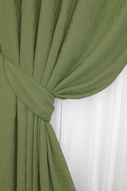 Комплект готових штор VR-Textil Льон мармур Pavliani № 1175ш Оливковий 150х270 см 2 шт (33-0010) Київ - фото 5