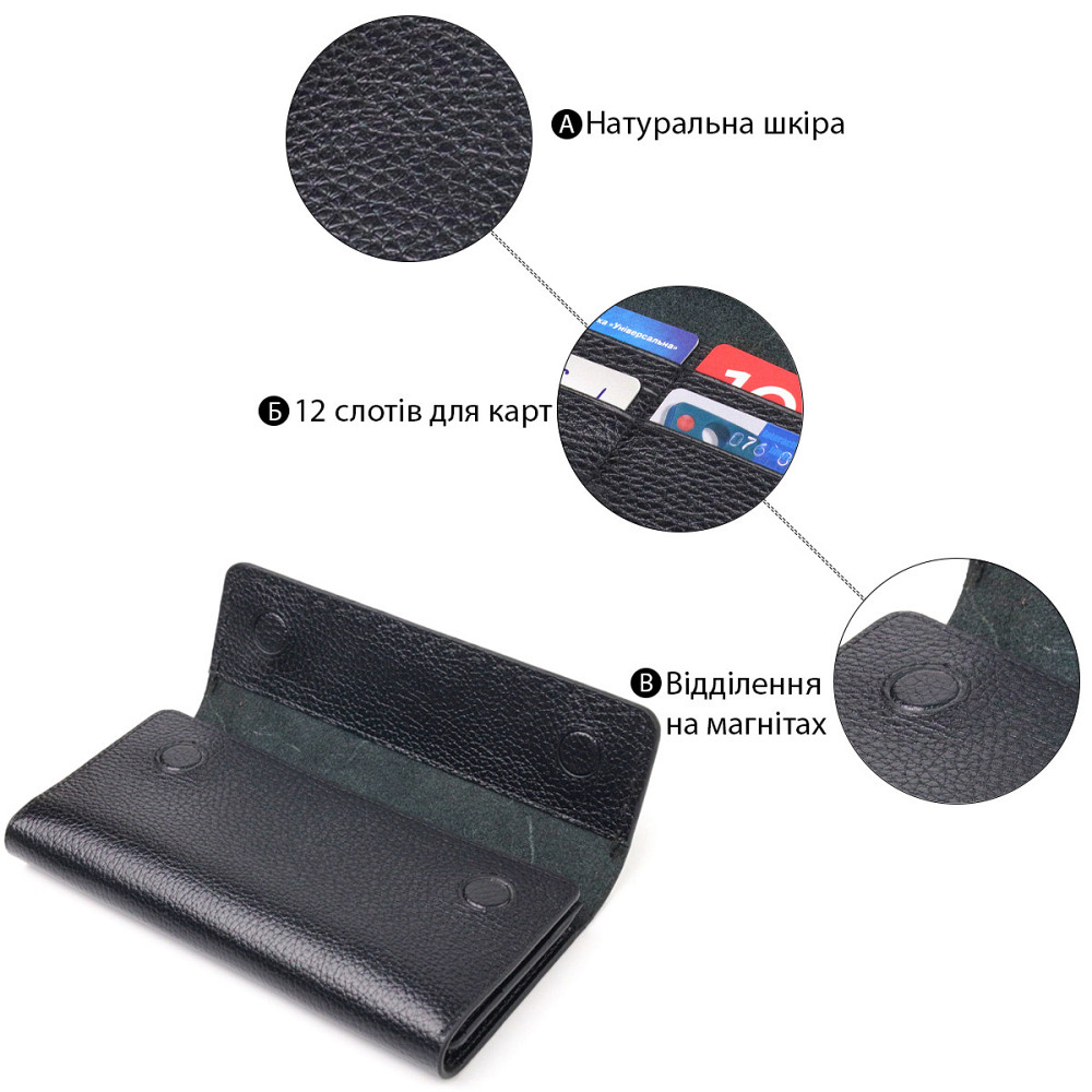 Функціональний жіночий гаманець з натуральної шкіри CANPELLINI 21662 Чорний Київ - фото 7