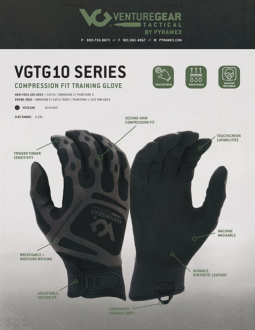 Тактичні рукавиці Venture Gear Tactical VGTG10 Compression Fit, чорні, розмір XXL ( 11 ) Київ - фото 8